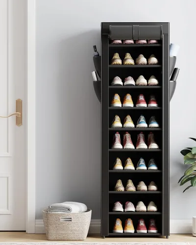 Vista 2 de Kitsure Zapatero – Estante organizador de zapatos de gran capacidad de 10 niveles con cubierta antipolvo y bolsillos laterales, zapatero de metal a