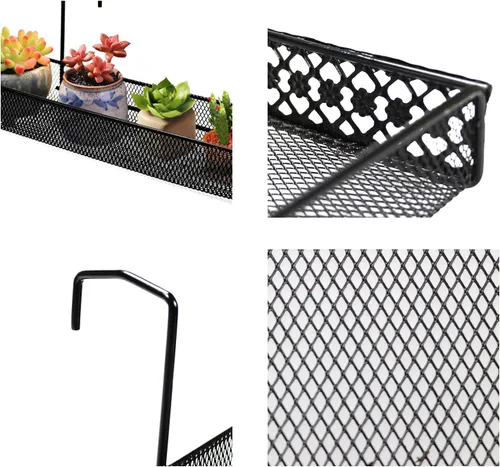 Vista 6 de Chris-Wang - Estantería rectangular de alambre de hierro para plantas al aire libre, valla de patio, porche, estante de riel, macetas de flores