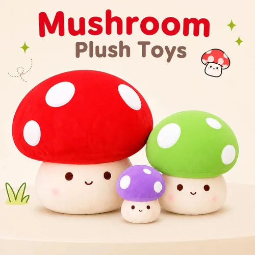 Vista 9 de Almohada de felpa de hongos verdes de 14 pulgadas, bonita decoración de hongos grandes, peluche de peluche, juguete suave regalo para niñas, niños