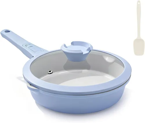 Vista 14 de AIKENBBKK Sartén profunda de cerámica de 8 pulgadas con tapa Blanco