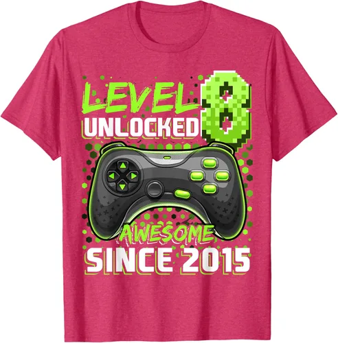 Vista 23 de Level 8 Unlocked Awesome 2015 Video Game 8th Birthday Boy T-Shirt, Negro