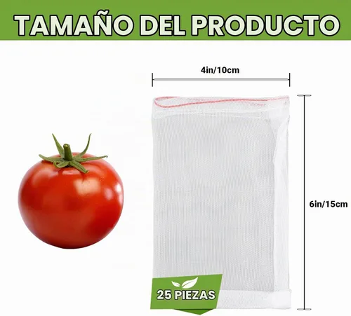 Vista 4 de Bolsas de cobertura de frutas contra pájaros, 25 bolsas de malla de protección de frutas de 4 x 6 pulgadas con cuerda, red para árboles frutales