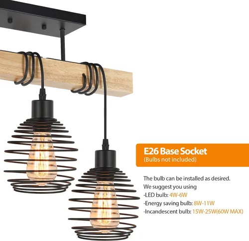 Vista 4 de Lámpara de Techo Estilo Granja de 3 Luces de Madera Montaje Semi Empotrado Luminaria de Techo Industrial para Dormitorio, Sala de Estar, Entrada