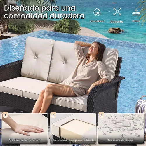 Vista 4 de UDPATIO Juego de muebles de patio con respaldo alto, 7 asientos, 2 sillas Beige