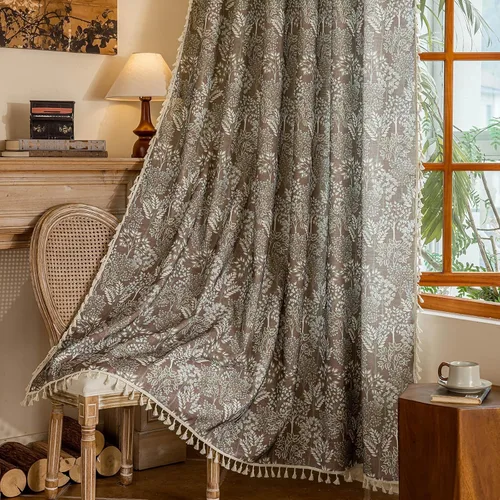 Vista 23 de BHUSB Cortinas rústicas para sala de estar de 63 pulgadas de largo, cortinas de ventana de lino y algodón con estampado floral bohemio, cortinas