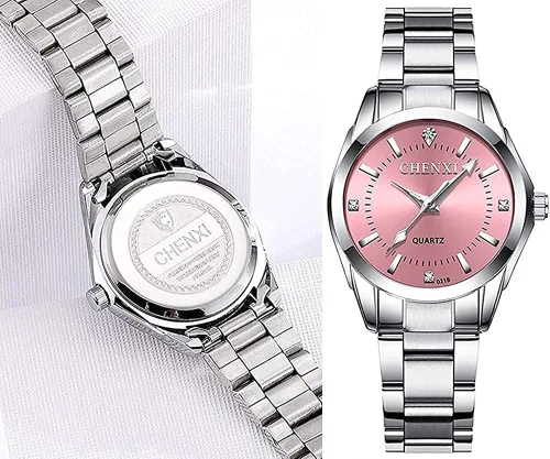 Vista 7 de Relojes analógicos de cuarzo plateado de acero inoxidable para mujer, reloj de vestir impermeable luminoso