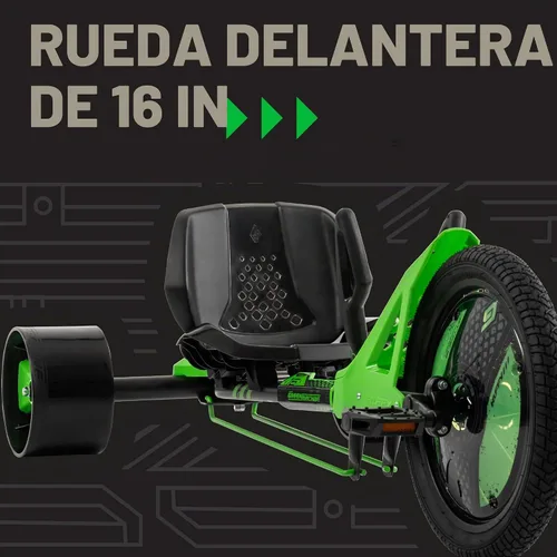 Vista 3 de Huffy Green Machine - Triciclo de deriva de 16 pulgadas, diseño ergonómico elegante, asiento ajustable, marco de acero duradero, fácil de operar