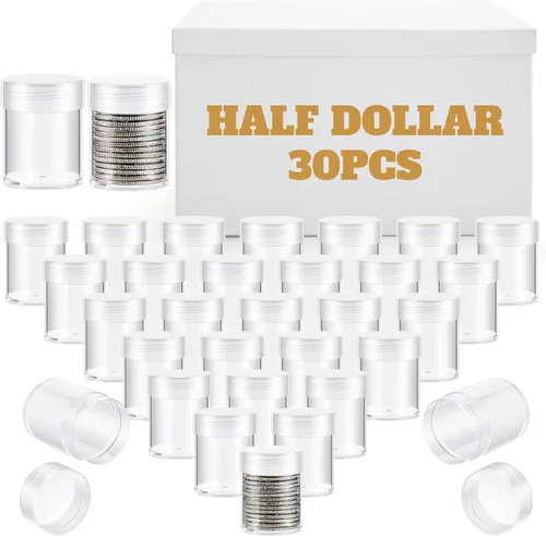 Vista 13 de Qunclay Paquete de 20 tubos cuadrados para monedas de 1.598 in para águilas plateadas, soportes para monedas para dólares de Morgan y de la Paz