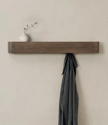 Vista 9 de Kazai. Perchero de pared 'Toke' - Perchero de diseño moderno con ganchos de pared ocultos - Perchero de panel de chapa de madera maciza - Roble