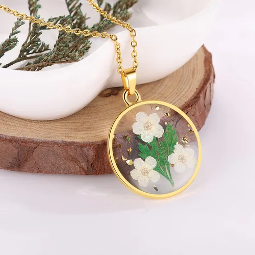 Vista 99 de Forget-Me-Not and Queen Anne's Lace Pressed Wildflower Necklace Birth Month Real Flower Necklace Gold/Silver Pressed Flower Jewelry
