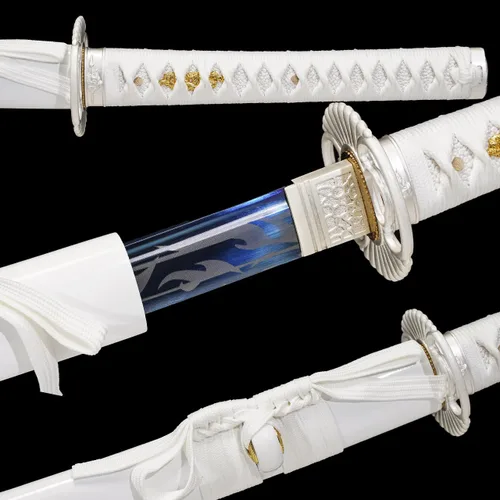 Vista 5 de Kamaiwo-1045/1060 hechas a mano forjadas a mano, auténticas, las espadas samuráis katana japonesas son un regalo único para hombres. El acero