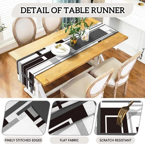 Vista 4 de MCALK Juego de 4 fundas para sillas de color gris abstracto y camino de mesa, fundas elásticas para sillas grises para cocina, protector de silla