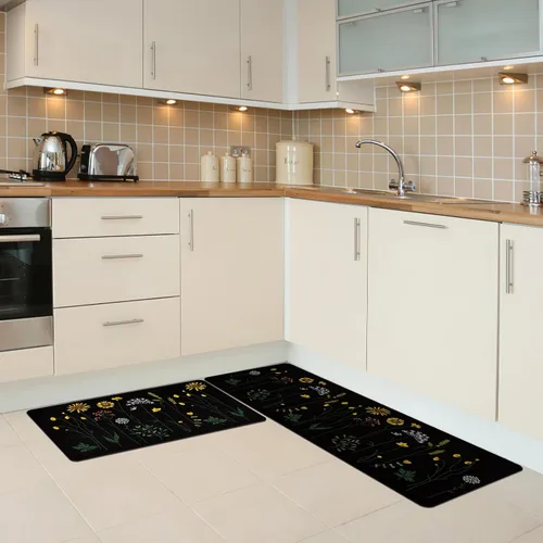 Vista 2 de Rempry - Juego de 2 alfombrillas de cocina con flores coloridas para el piso, alfombras de cocina antideslizantes y juego de tapetes, alfombrilla