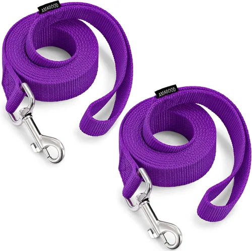 Vista 62 de AMAGOOD 6 pies de correas para cachorros/perros, correa de estilo tradicional resistente con gancho de cuello fácil de usar, correa para perros Negro