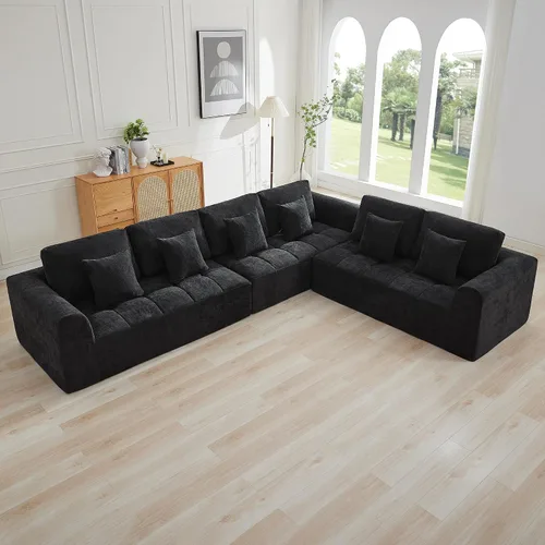 Vista 35 de Sofás seccionales modulares de 110 pulgadas para sala de estar, sofá seccional comprimido sin hueso, sofá de espuma viscoelástica tapizado de 3 Beige
