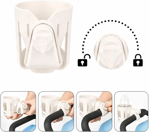Vista 7 de Universal Cup Holder for Stroller, Bike, Scooter & Wheelchair – Compatible with Stanley, Hydroflask, Yeti, Owala – 360° Rotating, Anti-Shake, Spill