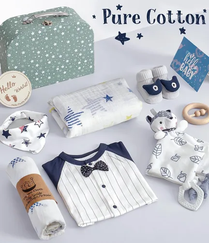 Vista 7 de Golray Regalos para baby shower, 9 piezas esenciales para recién nacidos con zorro amoroso/manta/mameluco/sonajero