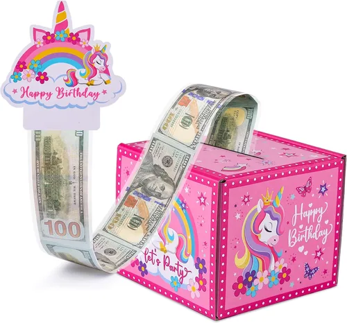 Vista 9 de Caja de regalo de cumpleaños con calcomanías de bricolaje para cualquier edad, soporte de dinero sorpresa para regalo en efectivo con tarjeta