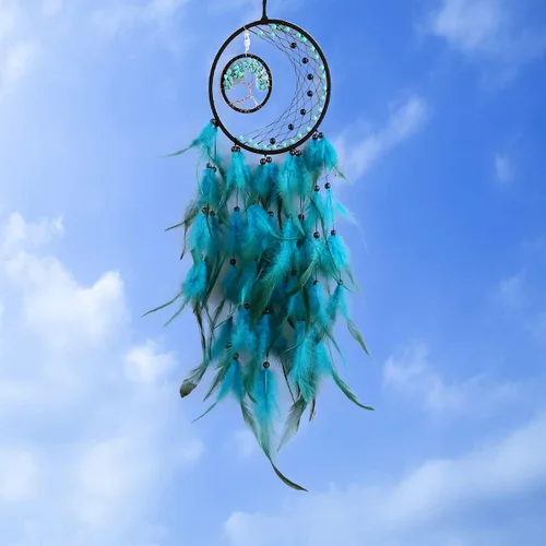 Vista 7 de Atrapasueños azul cian, atrapasueños árbol de la vida, decoración de pared para dormitorio, atrapasueños hecho a mano con piedra de cristal Cian-azul