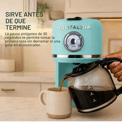 Vista 2 de Nostalgia Classic Retro - Cafetera de 10 tazas, color aguamarina
