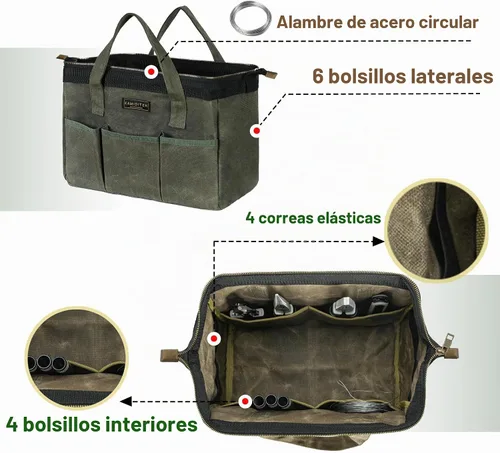 Vista 5 de Bolsa de herramientas de 13 pulgadas, bolsa de herramientas resistente al agua, bolsa de herramientas con asa para herramientas, llaves inglesas