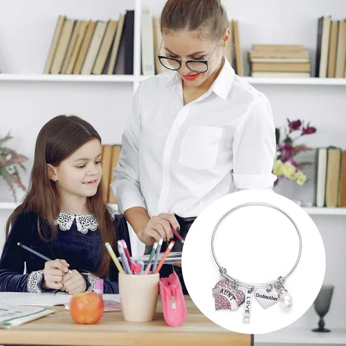 Vista 6 de LParkin Pulsera de regalo para madrina, regalos de propuesta de madrina, bautizo, pulsera significativa para mujer, Metal