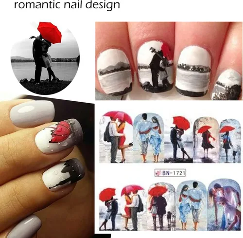 Vista 3 de TBRZTR 12 hojas de calcomanías de uñas para el día de San Valentín, diseño de torre de amor, diseño de paraguas, calcomanías de transferencia
