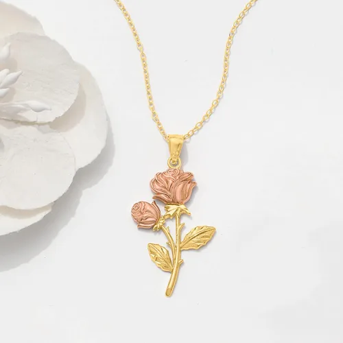 Vista 3 de Ross-Simons 14kt 2-Tone Gold Rose Pendant Necklace