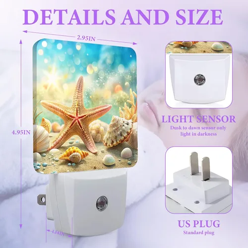 Vista 2 de Luz nocturna de conchas de playa, luces nocturnas enchufables a la pared, lámpara LED para escalera/pasillo/dormitorio, 0.5 W, luz nocturna