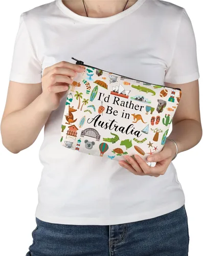 Vista 6 de PWHAOO Australia Travel Travel Gift I'd Rather Be in Australia Bolsa de maquillaje Australia Viaje Vacaciones Bolsa de cosméticos Australia Regalo