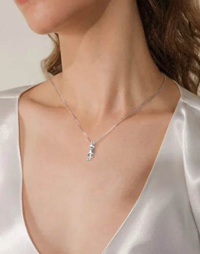 Vista 2 de YYSuniee Collar de gato, collar de plata de ley 925 con diseño de gato para mujer, joyería de gato, colgante de gatito, regalo para amantes