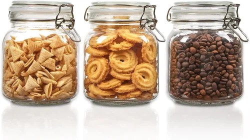 Vista 8 de Vtopmart Paquete de 2 tarros de almacenamiento de vidrio de 1.1 galones con tapas de abrazadera herméticas, recipientes cuadrados de 140 onzas