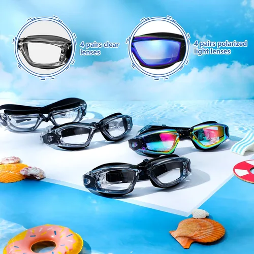 Vista 4 de Paquete de 8 gafas de natación para niños de 6 a 14 años, antiniebla, UV, para piscina de agua, sin fugas, para niños, niñas, adolescentes