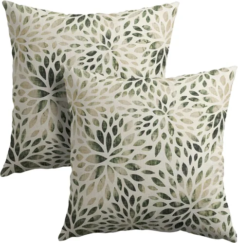 Vista 13 de Juego de 2 fundas de almohada de dalia rojo burdeos de 16 x 16 pulgadas, fundas de almohada geométricas rústicas de flores de algodón y lino