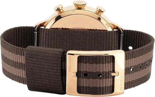 Vista 3 de WELDER Moody Brown - Reloj reversible de nailon en tono dorado rosa con fecha, 1.496 in, Marrón