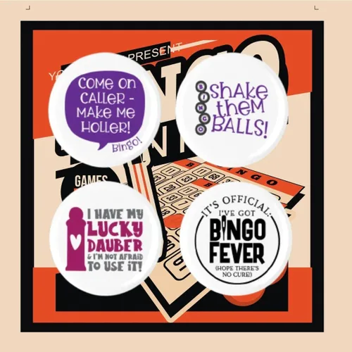 Vista 2 de Funny Bingo Lovers 4 Piece Pin Back Button Set