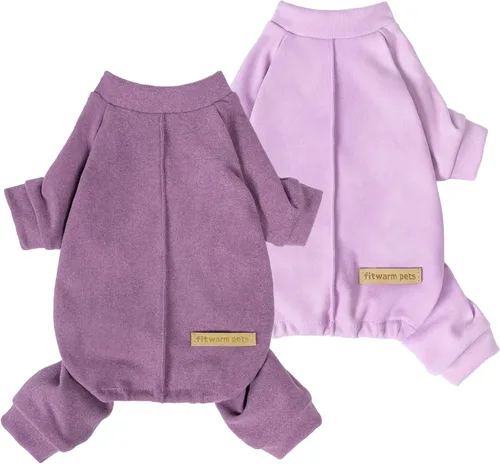 Vista 9 de Fitwarm Paquete de 2 pijamas de forro polar a rayas, ropa cálida de invierno para perros pequeños, niños y niñas, mameluco ligero para mascotas