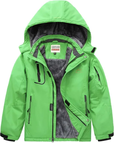 Vista 19 de WULFUL - Chaqueta impermeable de esquí para niño, con capucha, forro polar cálido, abrigo de nieve para el invierno Agua