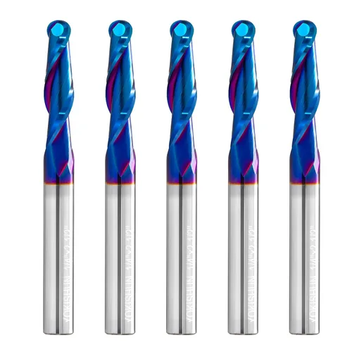 Vista 10 de Brocas de fresadora CNC de vástago de 1/4 pulgadas de carburo con punta de bola con revestimiento nano azul para fresado lateral, fresado