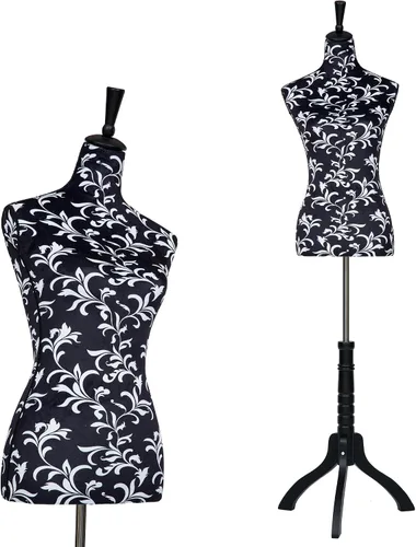 Vista 19 de Maniquí femenino con forma de vestido, torso de modelo de ropa, cuerpo de maniquí para exhibición, soporte de trípode ajustable de 53-67 pulgadas