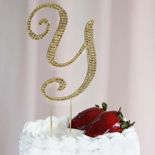 Vista 12 de Efavormart - Decoración para tartas de 4.5 pulgadas de alto con diamantes de imitación dorados brillantes para bodas, fiestas de cumpleaños, eventos