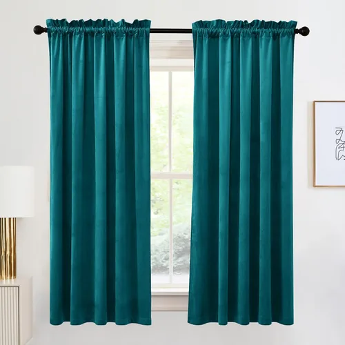 Vista 52 de RYB HOME Cortinas opacas de terciopelo para dormitorio, aislamiento térmico, privacidad, luz solar, bloqueo de calor, cortinas lujosas con bolsillo