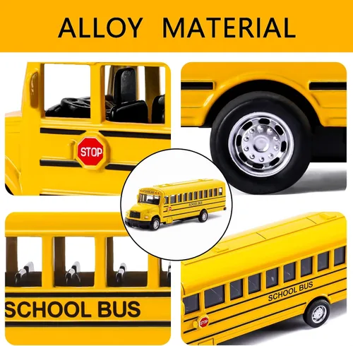 Vista 4 de Paquete de 2 juguetes de autobús escolar amarillo de 5.5 pulgadas, vehículos de juguete de metal fundido a presión, recuerdos de fiesta, el mejor