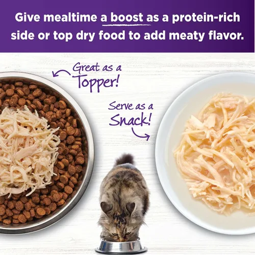 Vista 5 de Wellness Bowl Boosters Shreds with Broth Wet Cat Food Topper, sin granos, natural, receta de pollo, 1.75 onzas, paquete de 12 bolsas