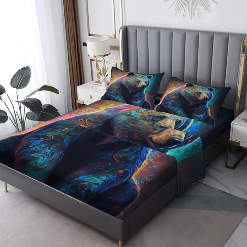 Vista 19 de Juego de sábanas de tamaño individual, sábanas de oso – Sábanas y fundas de almohada de microfibra de 3 piezas, juego de sábanas con patrones de Aa