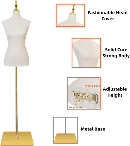 Vista 5 de EaseHome Maniquí de forma de vestido, altura ajustable de 54 a 76 pulgadas, torso de maniquí femenino, soporte de cuerpo con soporte desmontable
