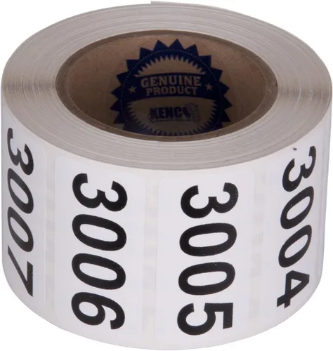 Vista 4 de Kenco - Etiquetas numeradas consecutivamente, vinilo duradero, autoadhesivas, medidas: 2 x 1 pulgada (rollo 001-500)