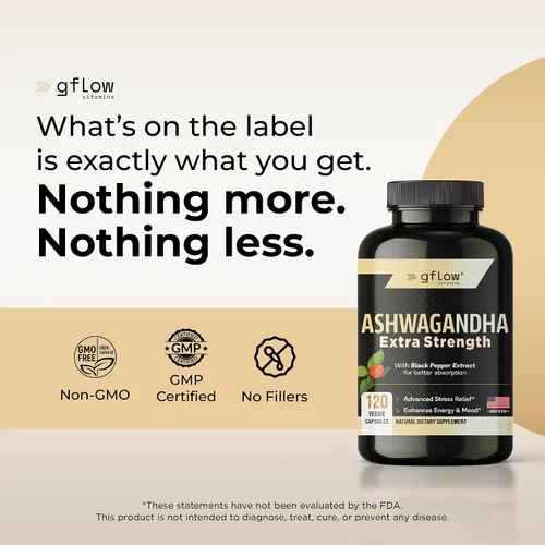 Vista 8 de gflow vitamins Suplementos de Ashwagandha para mujeres y hombres 6000mg Apoyo para el sueño, el estado de ánimo y la energía Fuerza extra