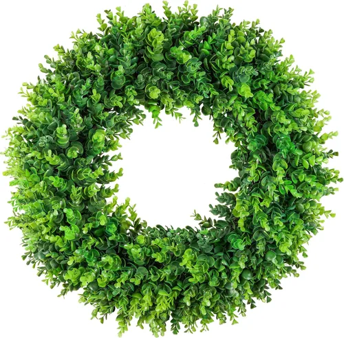Vista 11 de DDHS Coronas de boj de 20 pulgadas para puerta delantera, corona de primavera artificial. Coronas para puerta delantera, granja, boda, verde, todo