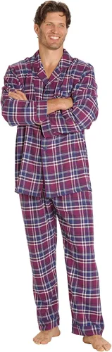 Vista 4 de EVERDREAM Pijama de franela para hombre, conjunto largo de pijama 100% algodón Tela a cuadros violetas